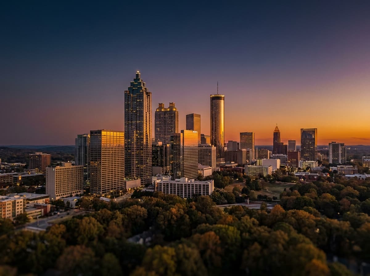 Downtown Atlanta skyline at golden hour — Zeus Forever Logistics headquarters territory